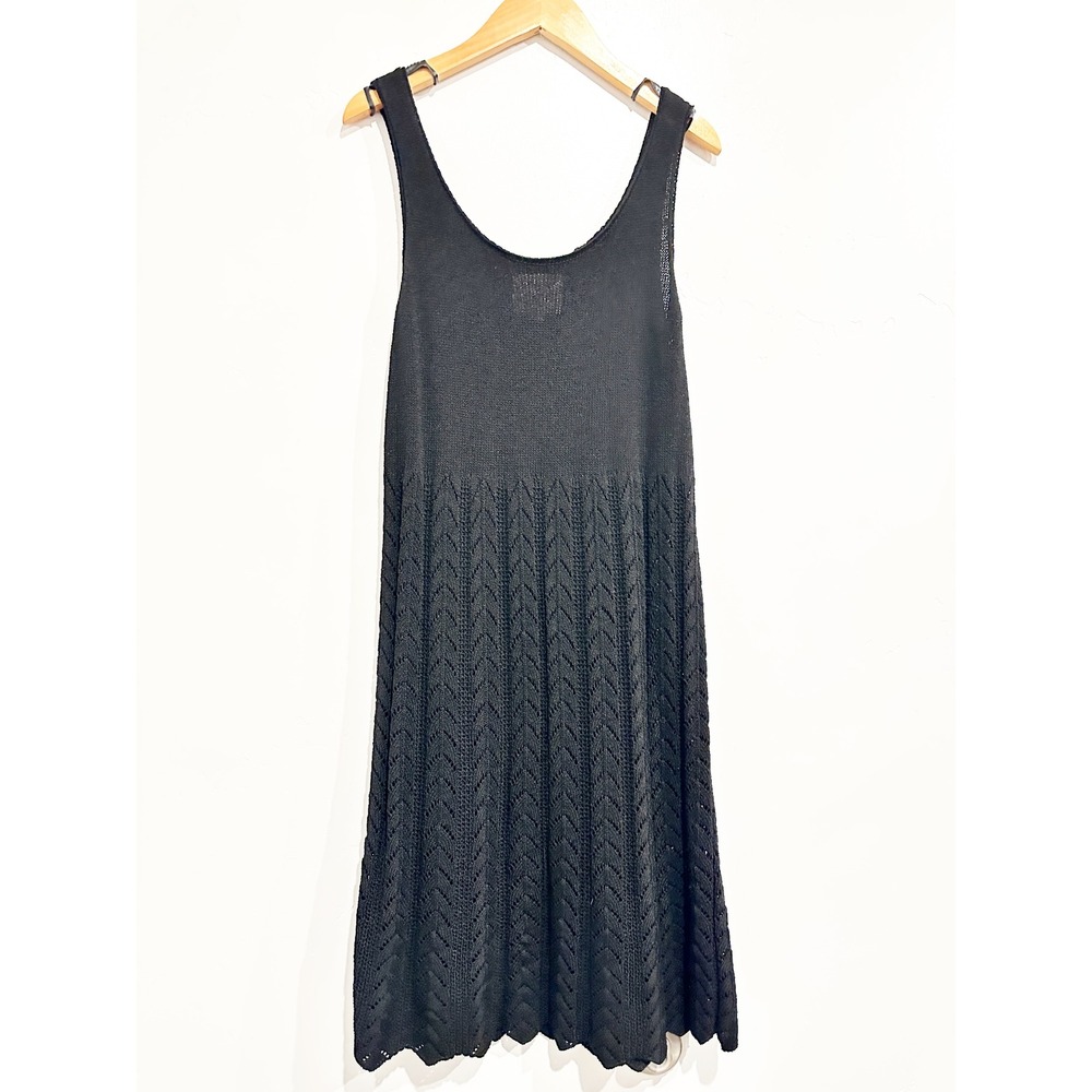 Margaret O'Leary Black Chevron Pointelle Knit Mini Tank Dress Size S/M